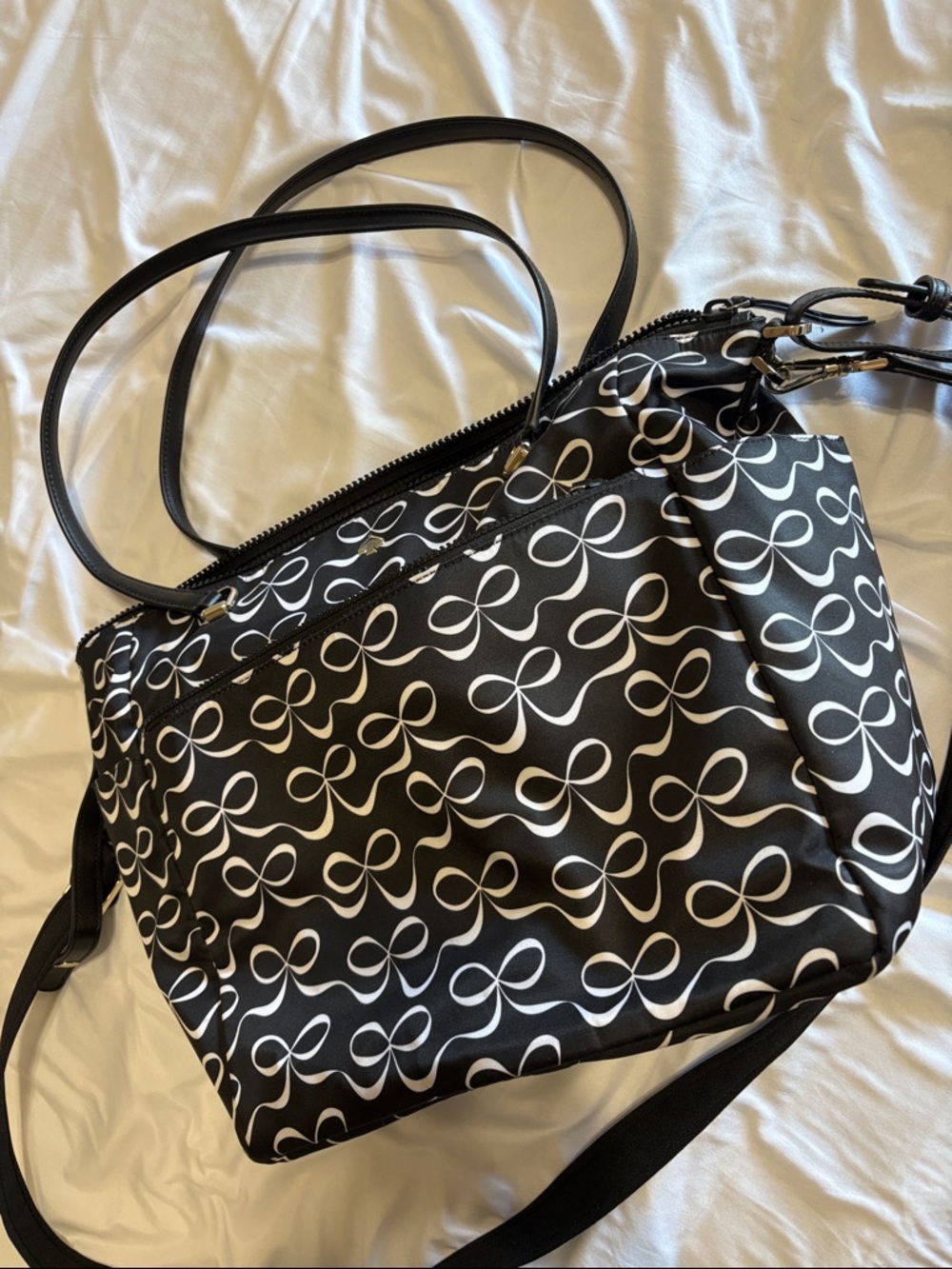 kate spade Black and White Bow Print Baby Bag